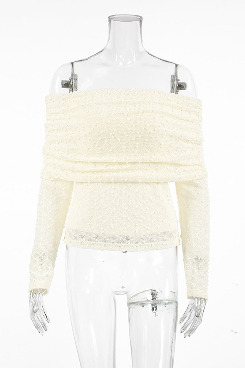 Sexy Solid Color Jacquard Off Shoulder Tops