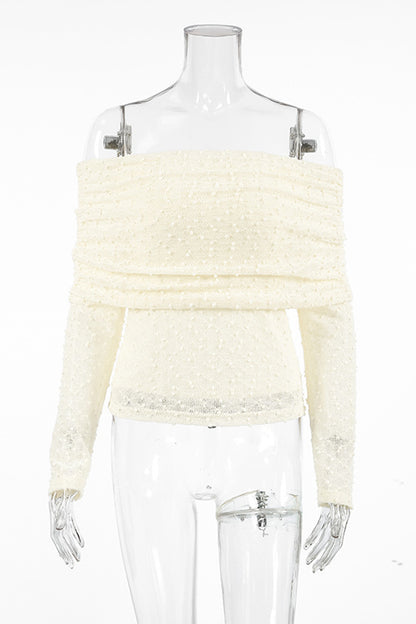 Sexy Solid Color Jacquard Off Shoulder Tops