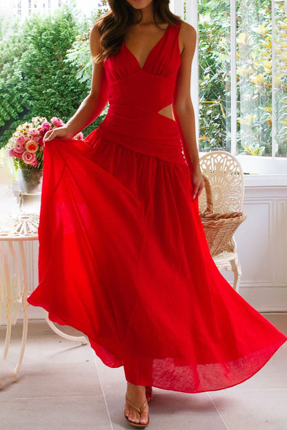 Sexy Hollow Out V Neck Sleeveless Dresses