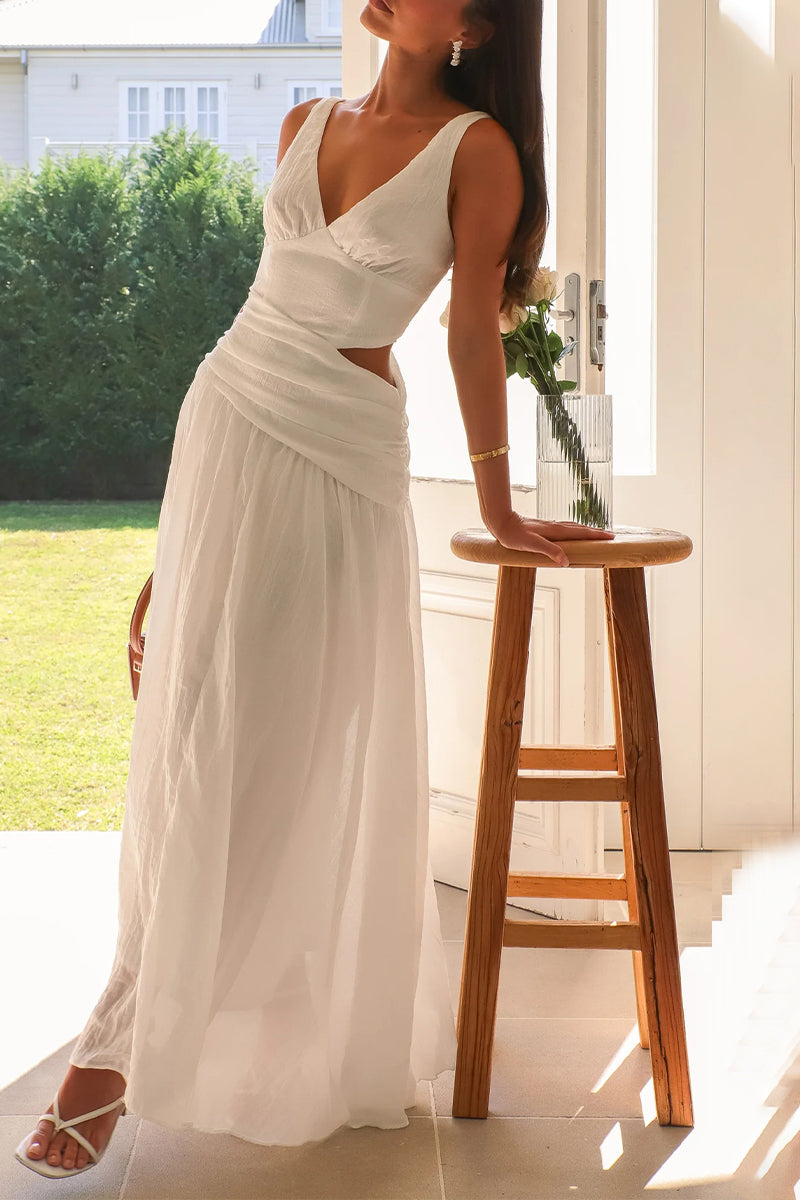 Sexy Hollow Out V Neck Sleeveless Dresses