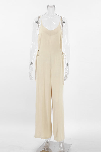 Casual Draw String V Neck Loose Jumpsuits