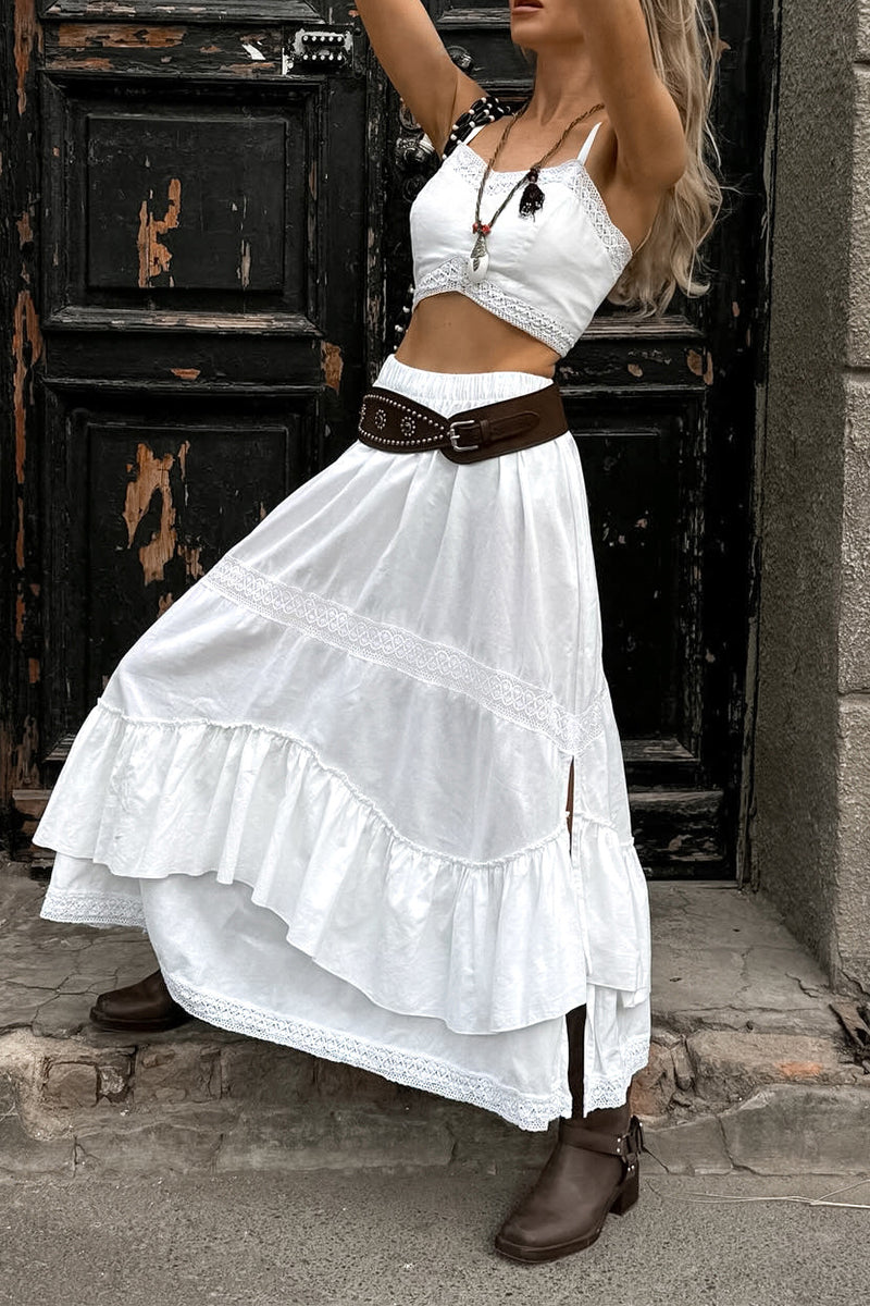 Street Solid Color Flounce Sleeveless Two Pieces