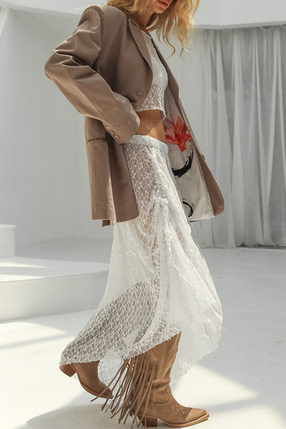 Sexy Solid Color Draw String See-Through O Neck Long Sleeve Two Pieces