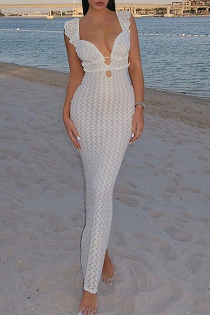 Sexy Lace Up Backless V Neck Long Dresses(3 Colors)