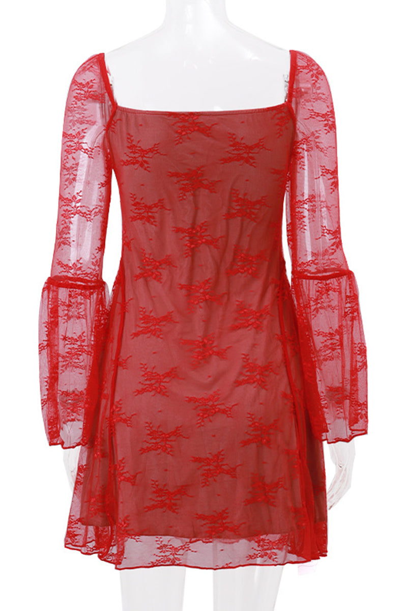 Sexy Lace Lace Up Square Neck A Line Dresses