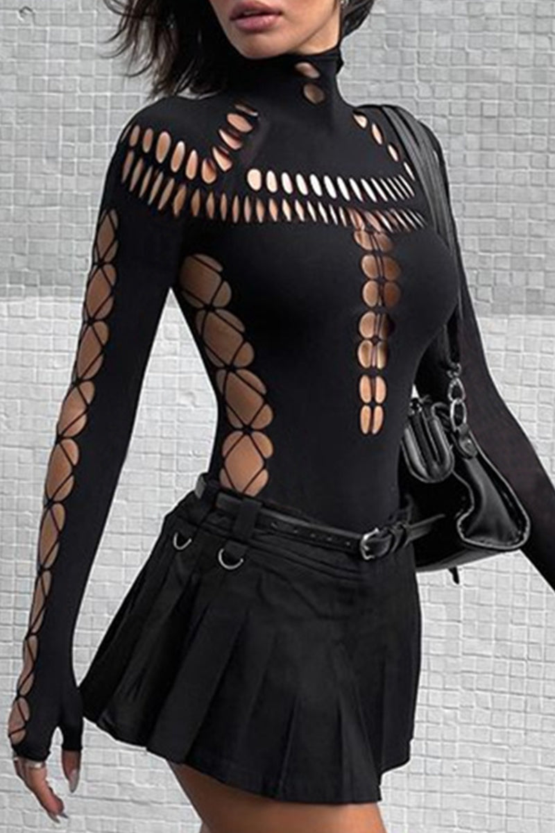 Sexy Hollow Out Turtleneck Skinny Bodysuits