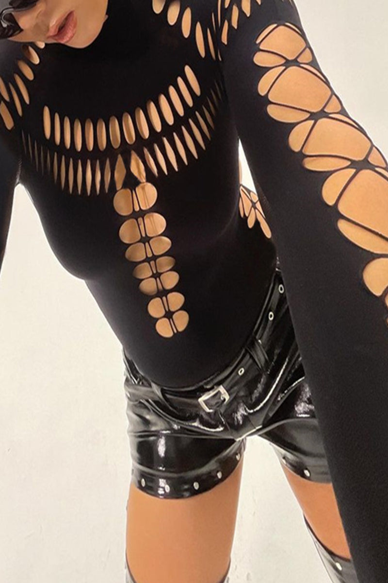 Sexy Hollow Out Turtleneck Skinny Bodysuits