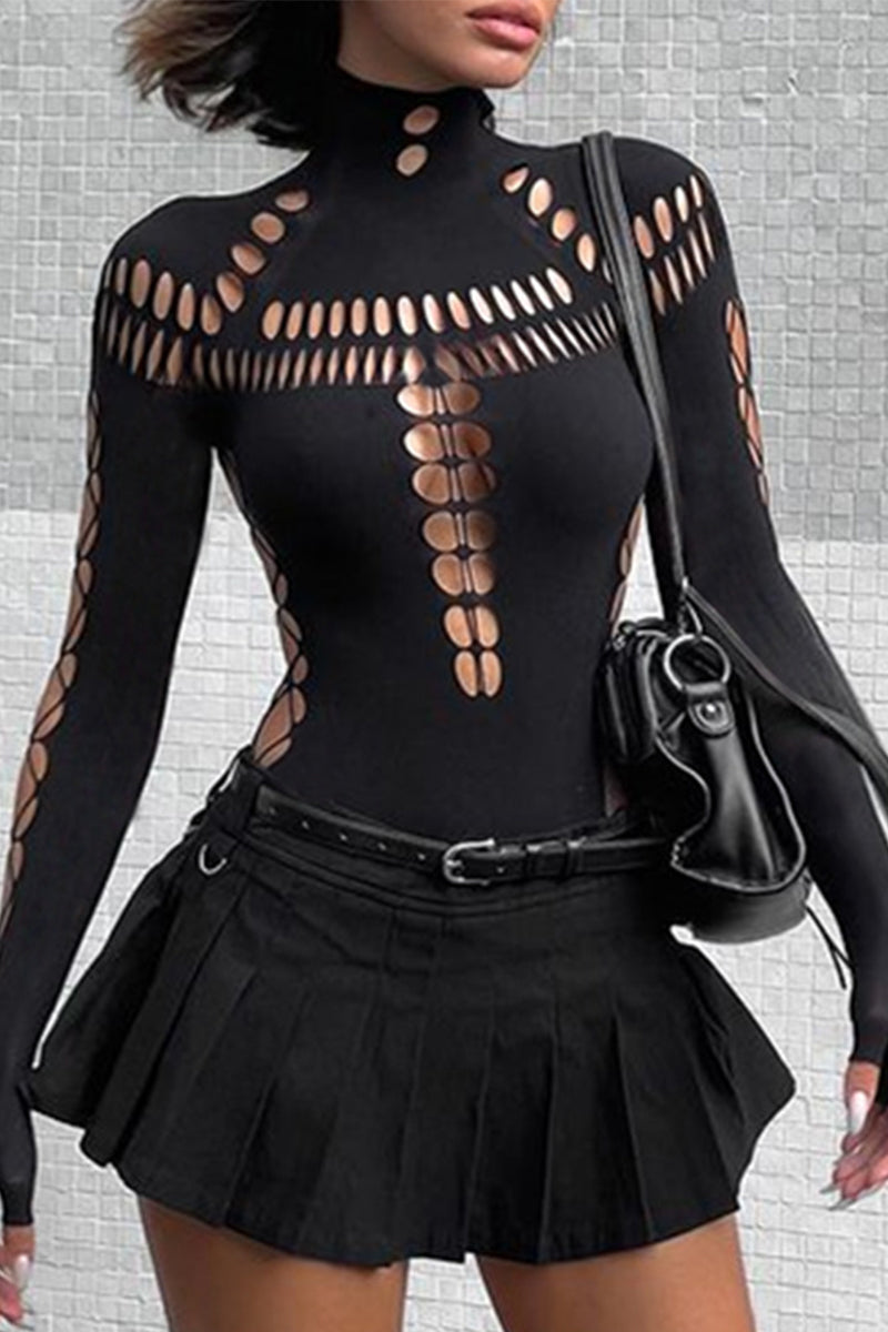 Sexy Hollow Out Turtleneck Skinny Bodysuits