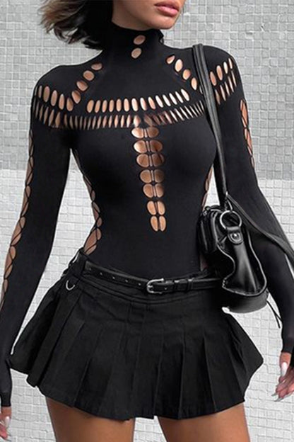 Sexy Hollow Out Turtleneck Skinny Bodysuits