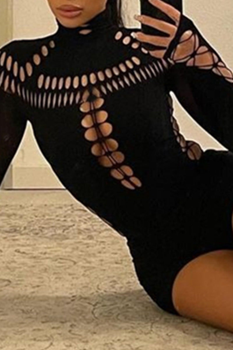 Sexy Hollow Out Turtleneck Skinny Bodysuits