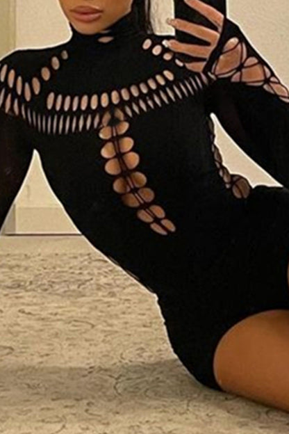 Sexy Hollow Out Turtleneck Skinny Bodysuits