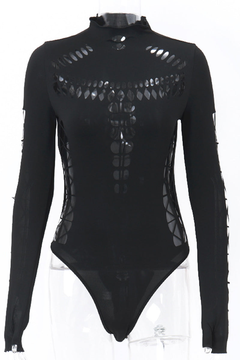 Sexy Hollow Out Turtleneck Skinny Bodysuits