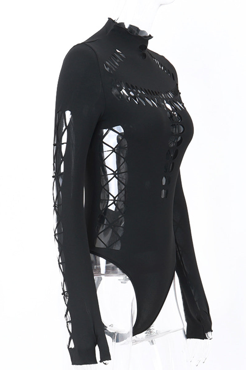 Sexy Hollow Out Turtleneck Skinny Bodysuits