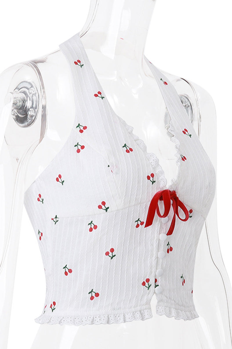 Sexy fruit Lace Backless Halter Tops