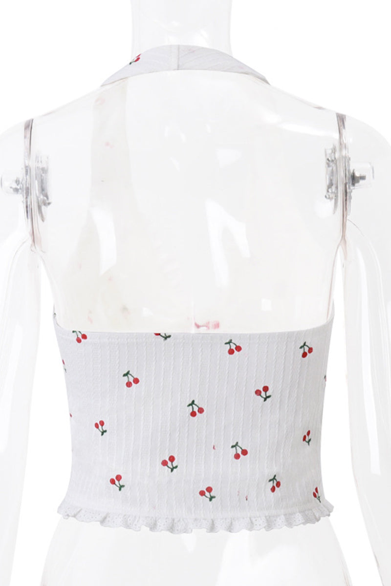 Sexy fruit Lace Backless Halter Tops