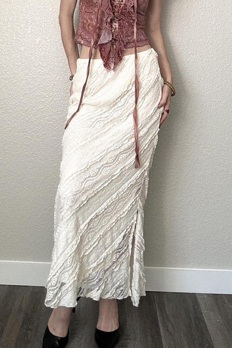 Casual Solid Color Lace Ruched Low Waist Solid Color Bottoms