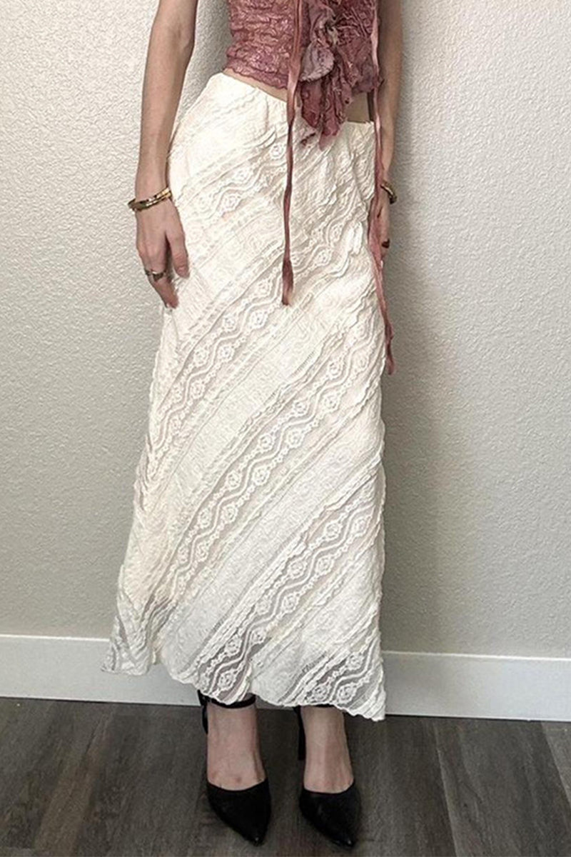 Casual Solid Color Lace Ruched Low Waist Solid Color Bottoms