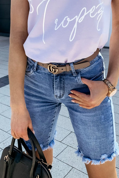 Short en jean droit taille moyenne uni Fashion Street 