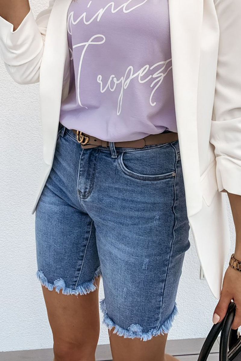 Short en jean droit taille moyenne uni Fashion Street 