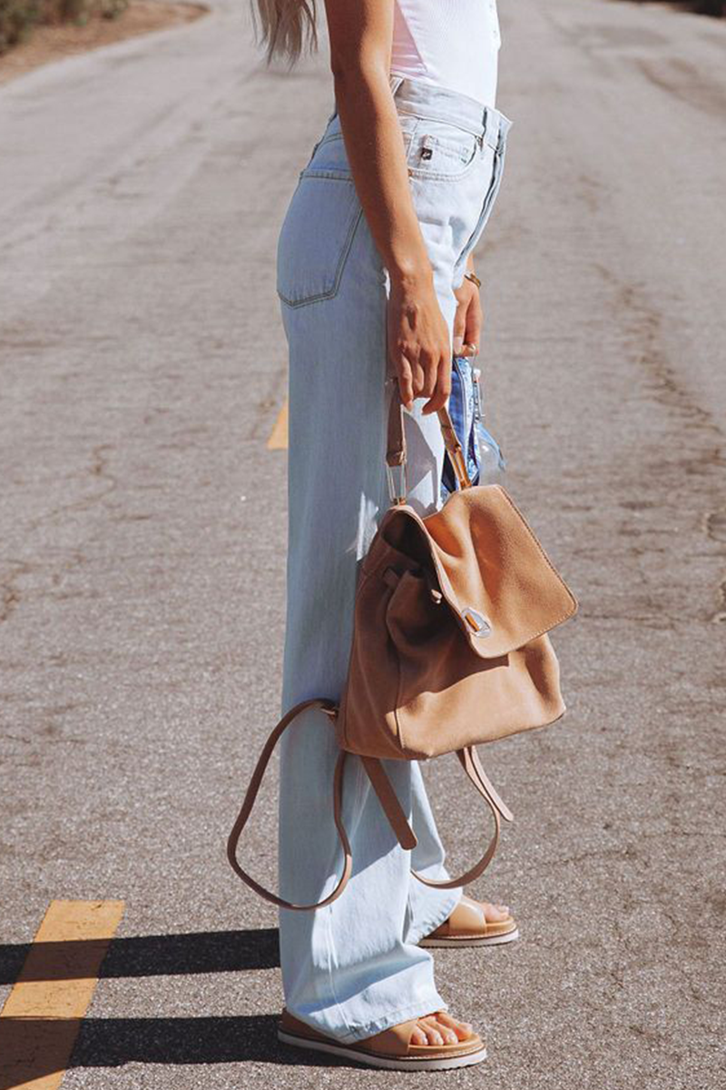 Street Solid Ripped Make Old Gerade Hose mit mittlerer Taille und weitem Bein in einfarbiger Ausführung 