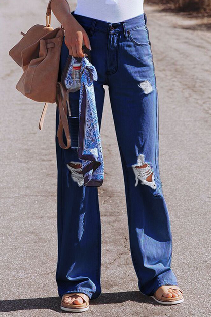 Street Solid Ripped Make Old Gerade Hose mit mittlerer Taille und weitem Bein in einfarbiger Ausführung 