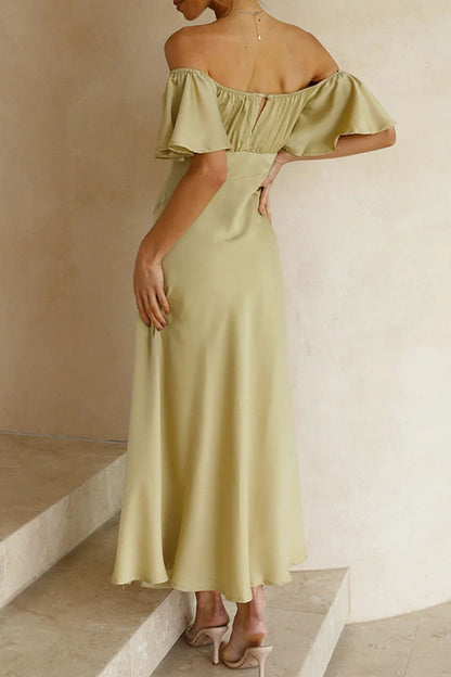 Sexy Promis Einfarbig Schlitz Off the Shoulder Plissee Kleider 