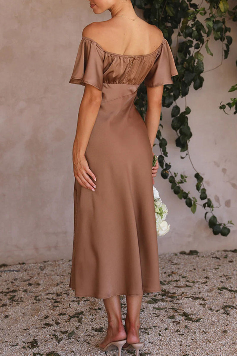 Sexy Promis Einfarbig Schlitz Off the Shoulder Plissee Kleider 