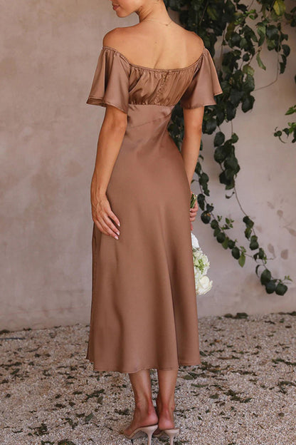 Sexy Promis Einfarbig Schlitz Off the Shoulder Plissee Kleider 