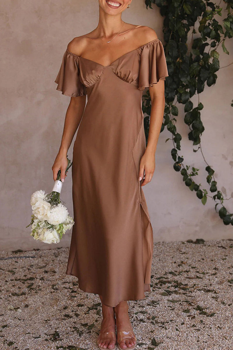 Sexy Promis Einfarbig Schlitz Off the Shoulder Plissee Kleider 