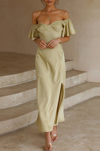 Sexy Promis Einfarbig Schlitz Off the Shoulder Plissee Kleider 