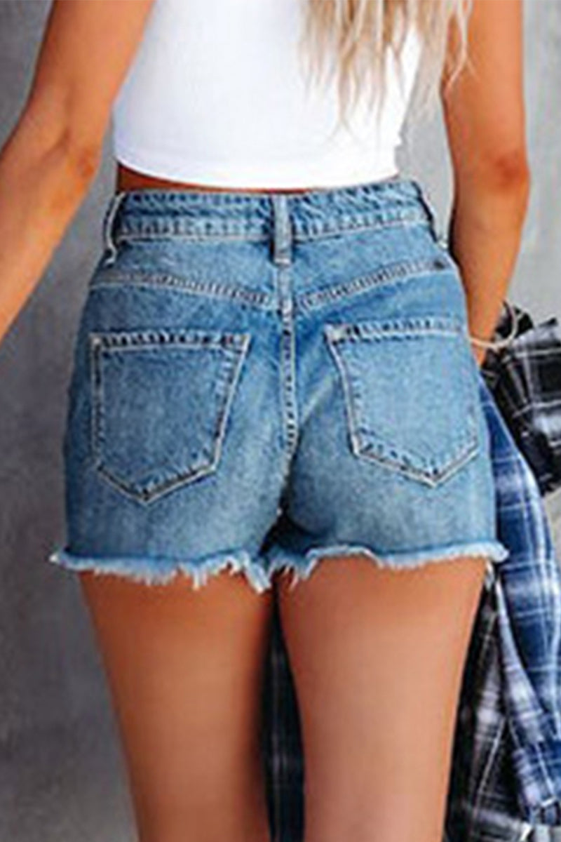 Lässige, einfarbige, zerrissene Jeansshorts in normaler Passform 
