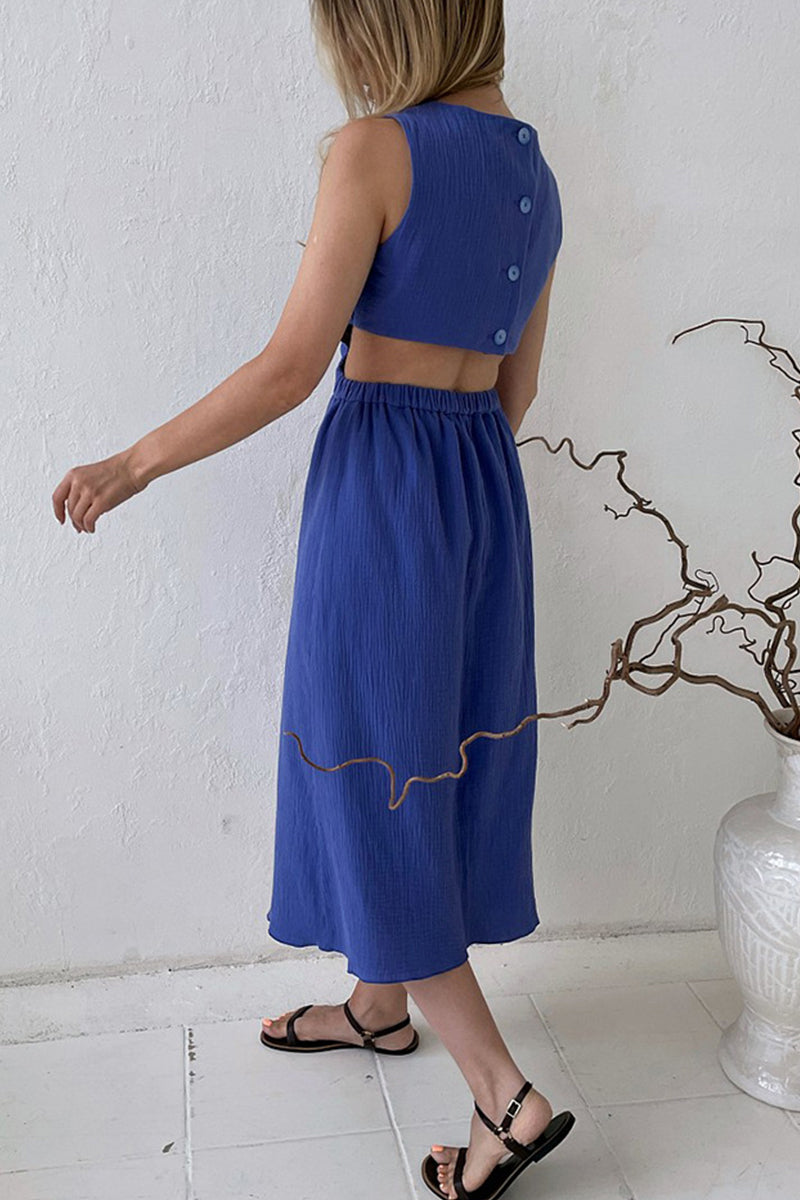 Robes sans manches à col rond et boucle unie, simplicité décontractée (3 couleurs) 