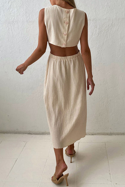 Robes sans manches à col rond et boucle unie, simplicité décontractée (3 couleurs) 