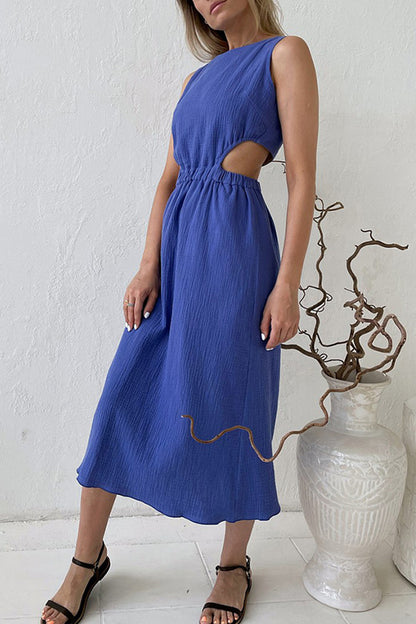 Robes sans manches à col rond et boucle unie, simplicité décontractée (3 couleurs) 