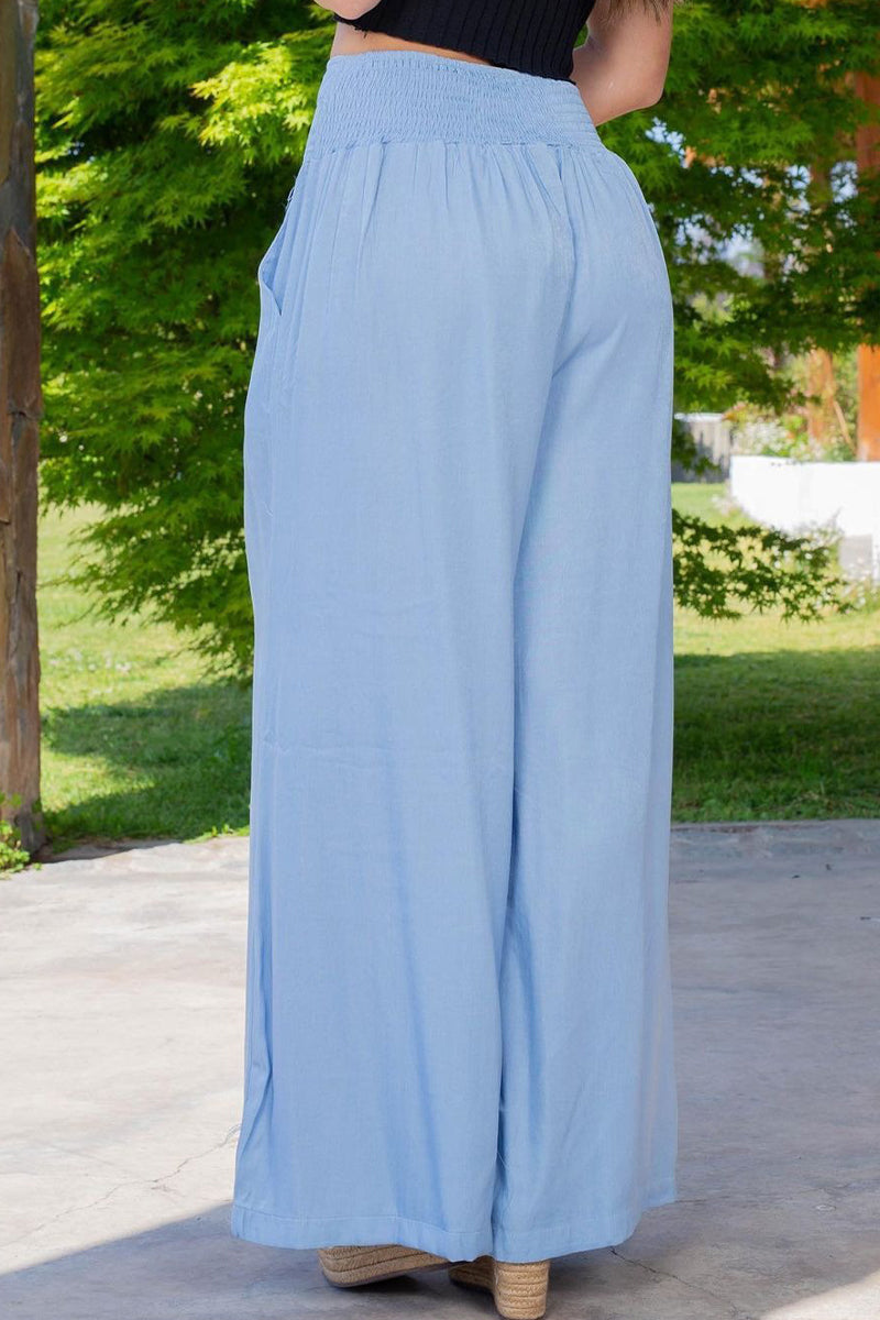 Einfarbige, lockere Patchwork-Hose mit hoher Taille und weitem Bein 