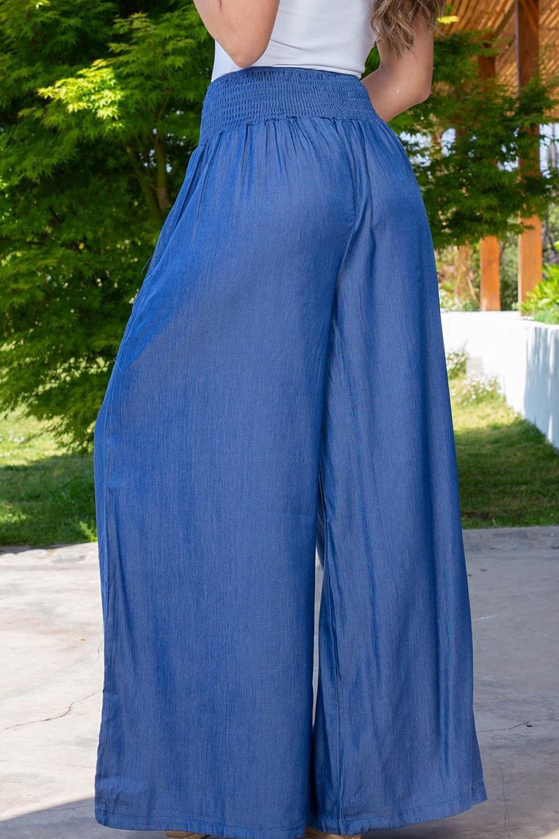 Einfarbige, lockere Patchwork-Hose mit hoher Taille und weitem Bein 