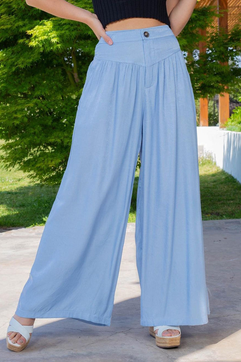Einfarbige, lockere Patchwork-Hose mit hoher Taille und weitem Bein 