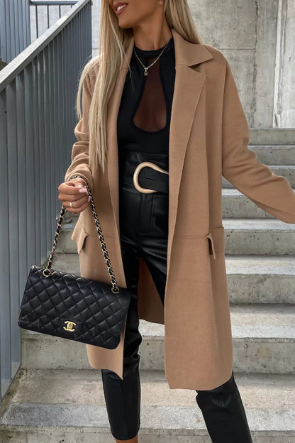 Elegante Oberbekleidung mit einfarbiger Tasche und Umlegekragen (4 Farben) 
