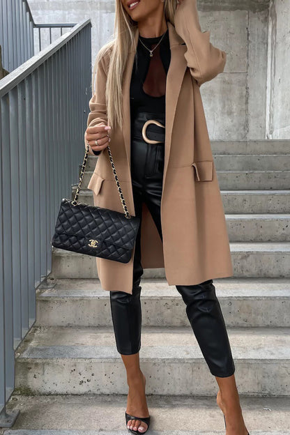 Elegante Oberbekleidung mit einfarbiger Tasche und Umlegekragen (4 Farben) 