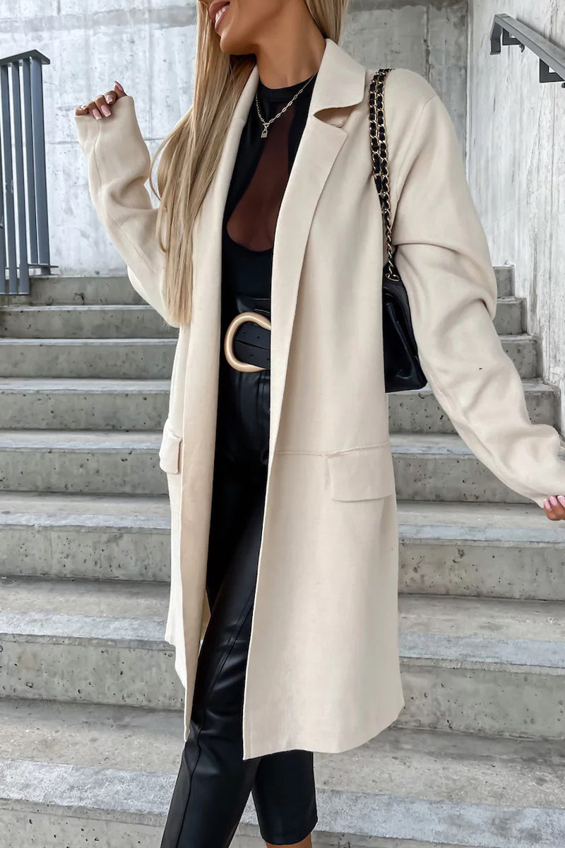 Elegante Oberbekleidung mit einfarbiger Tasche und Umlegekragen (4 Farben) 