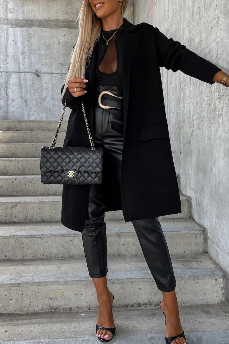 Elegante Oberbekleidung mit einfarbiger Tasche und Umlegekragen (4 Farben) 
