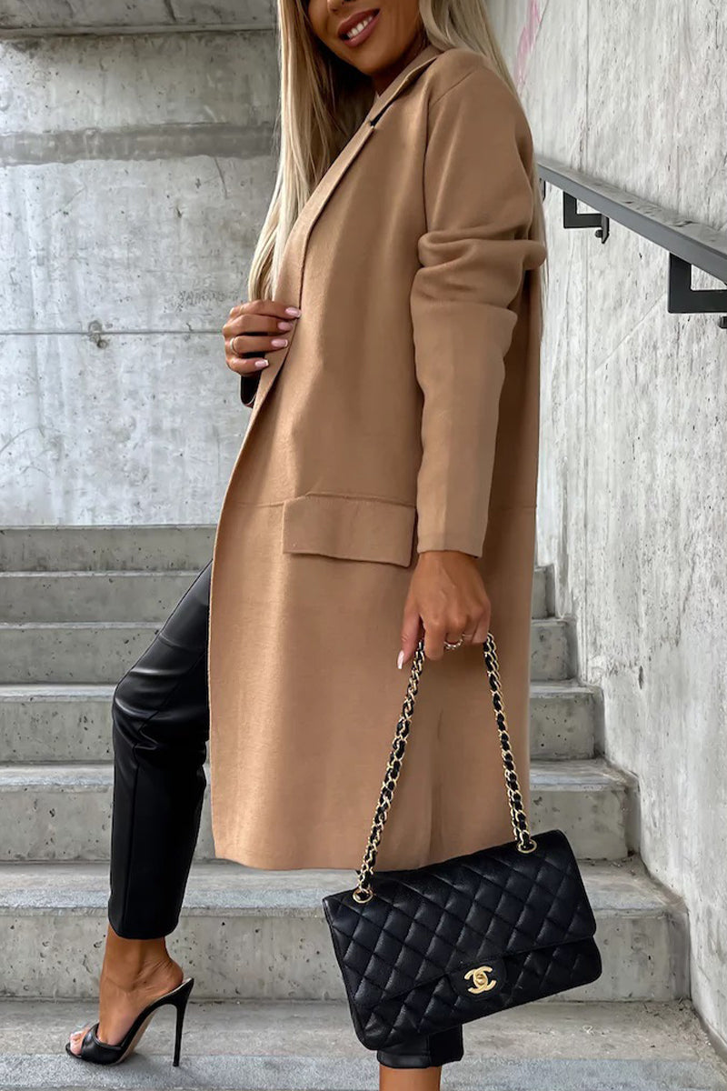 Elegante Oberbekleidung mit einfarbiger Tasche und Umlegekragen (4 Farben) 