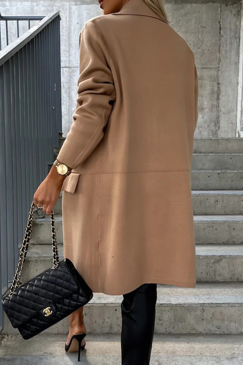 Elegante Oberbekleidung mit einfarbiger Tasche und Umlegekragen (4 Farben) 