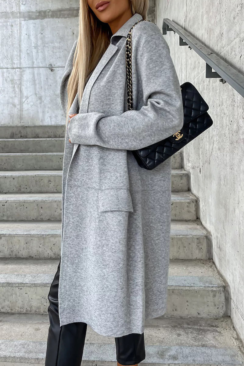 Elegante Oberbekleidung mit einfarbiger Tasche und Umlegekragen (4 Farben) 