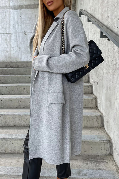 Elegante Oberbekleidung mit einfarbiger Tasche und Umlegekragen (4 Farben) 