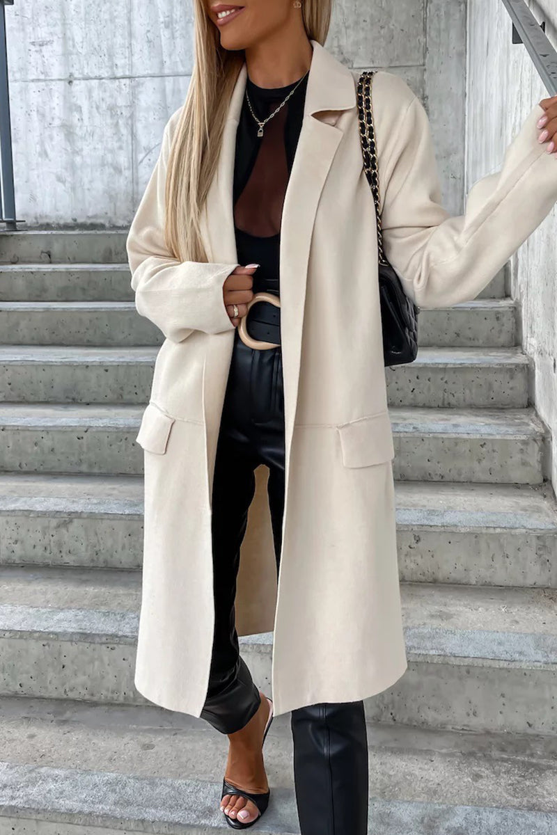 Elegante Oberbekleidung mit einfarbiger Tasche und Umlegekragen (4 Farben) 
