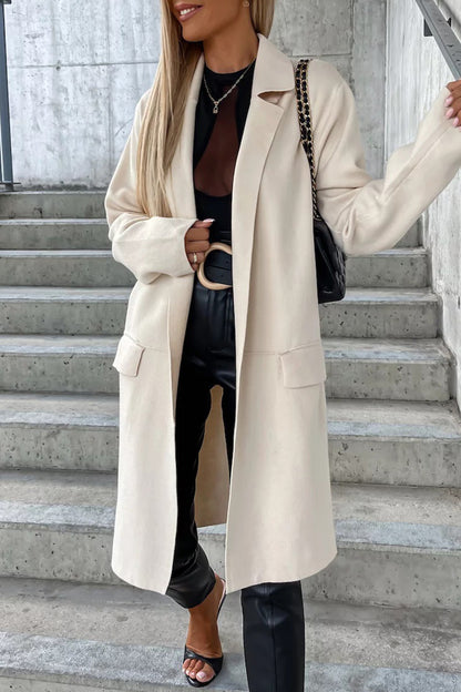 Elegante Oberbekleidung mit einfarbiger Tasche und Umlegekragen (4 Farben) 