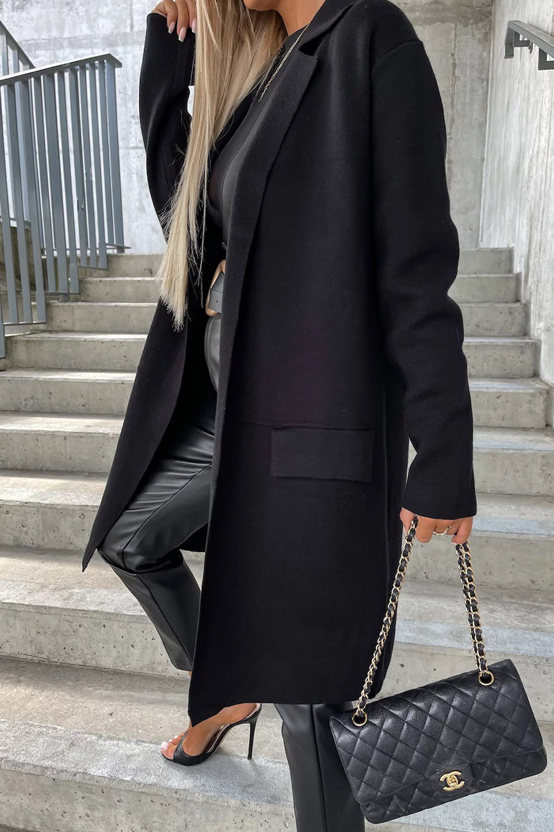 Elegante Oberbekleidung mit einfarbiger Tasche und Umlegekragen (4 Farben) 